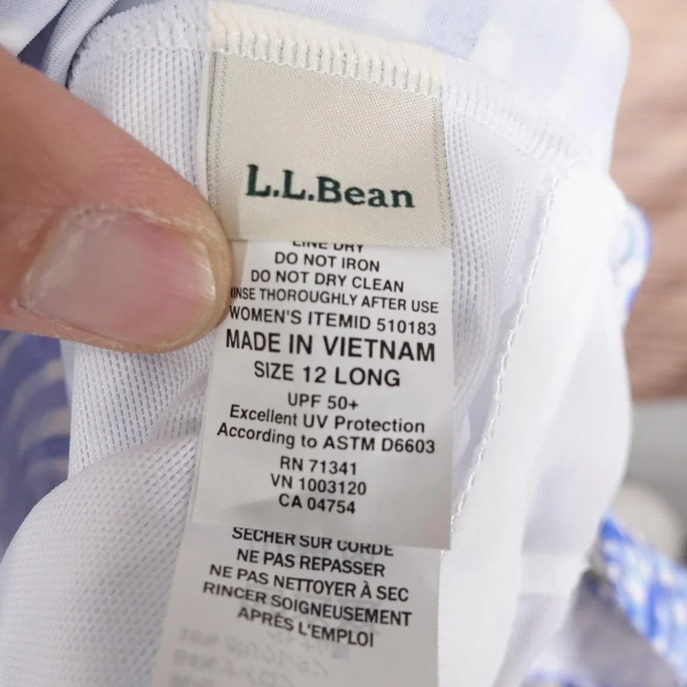 L.L.Bean‎ Swimsuit Womens 12 Long Blue Gingham One Piece UPF 50+ UV Tall
